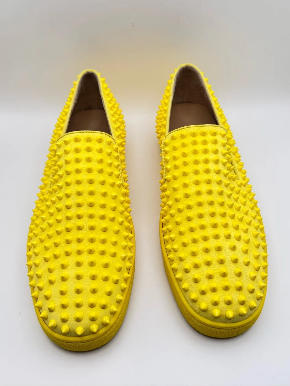 Christian Louboutin Roller Boat Yellow Spiked Suede Slip-On Sneakers Size 43